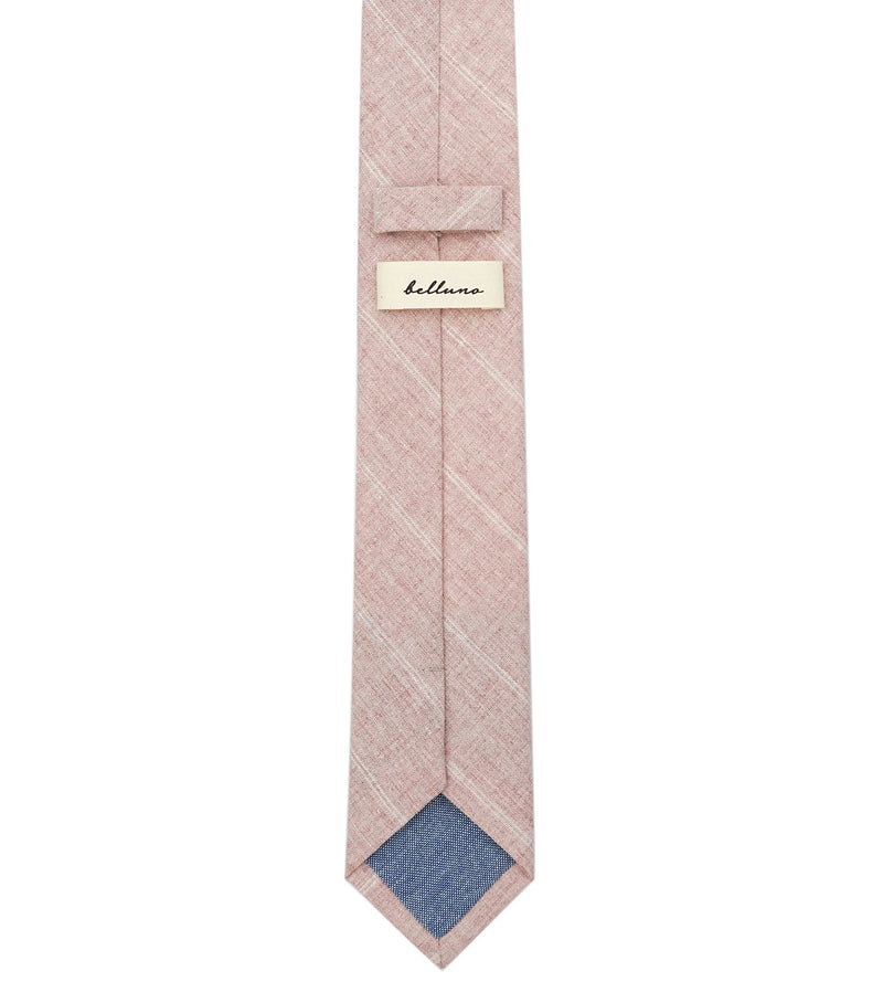 BELLUNO 2.5 inch Skinny Tie for Men, Cotton Linen Slim Neckties Beige Pink Striped - Image 4